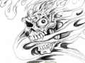 spano_bw-flaming-skull-sketch